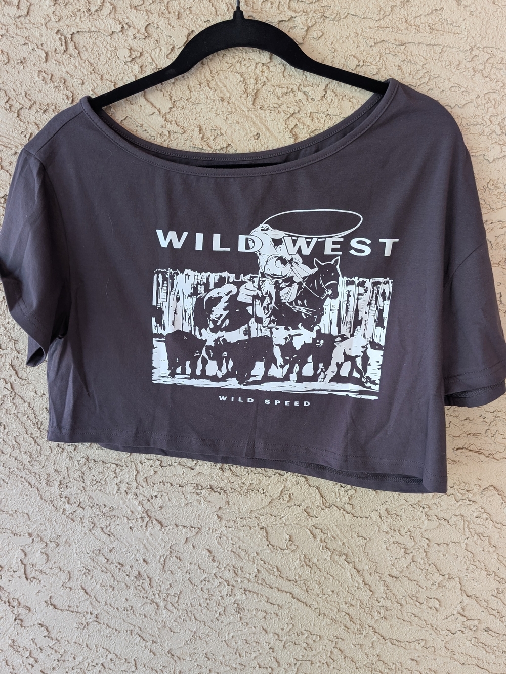 Gray Wild West Western Graphic Crop Top Medium